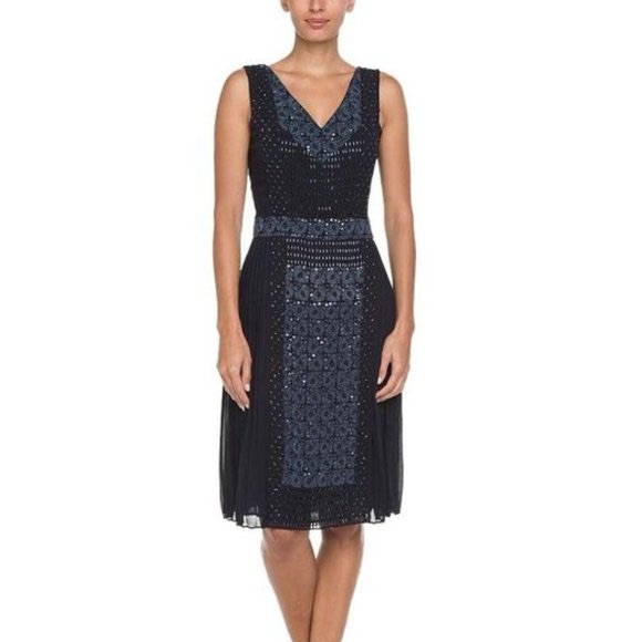 Tory Burch Dresses & Skirts - Tory Burch Silk Beaded Sequin Luxe Pleated Cocktail Dress in Navy Size 4